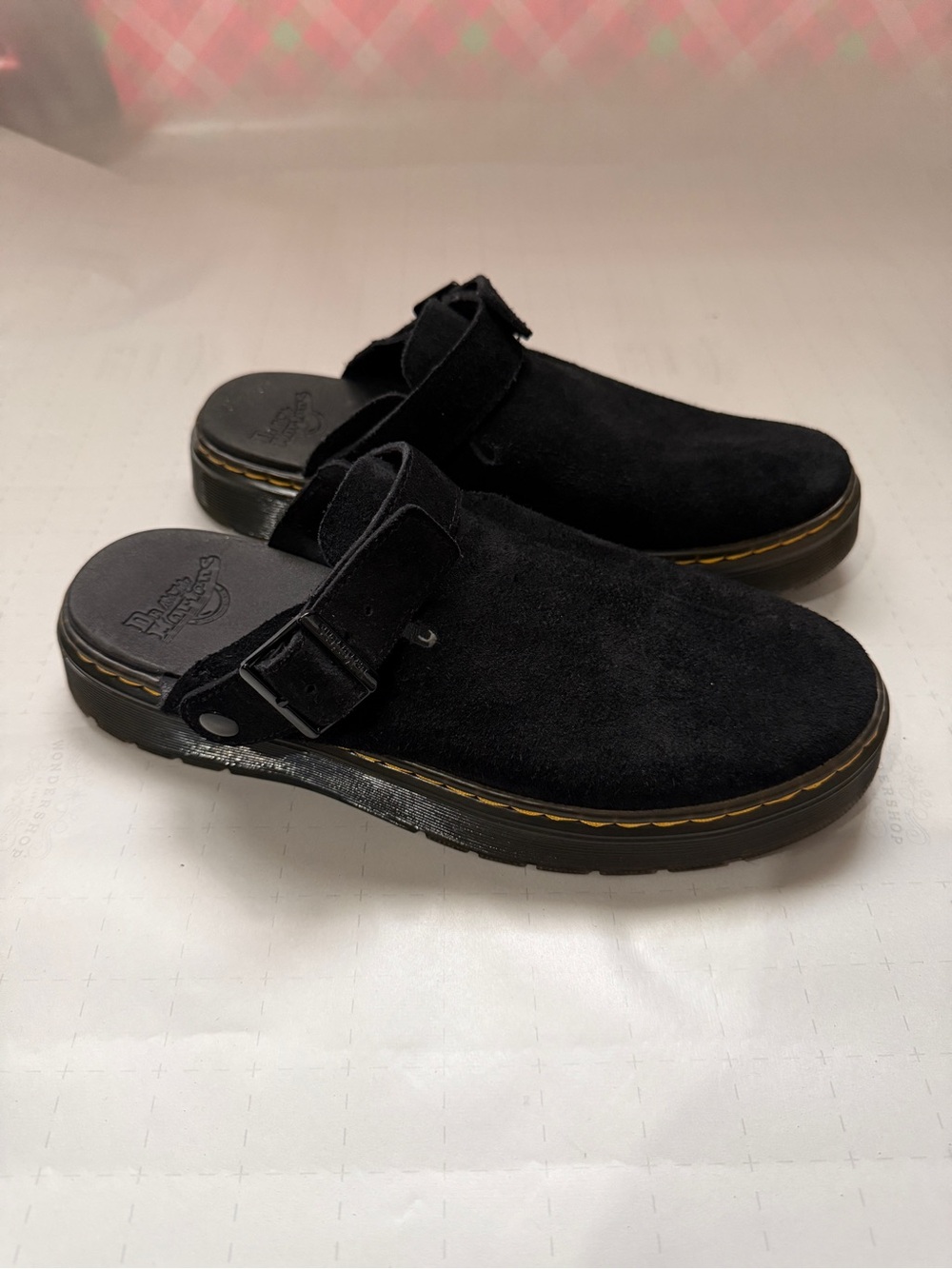 Dr Martens Carlson unisex Black Suede Slip-On Clog with Adjustable Strap